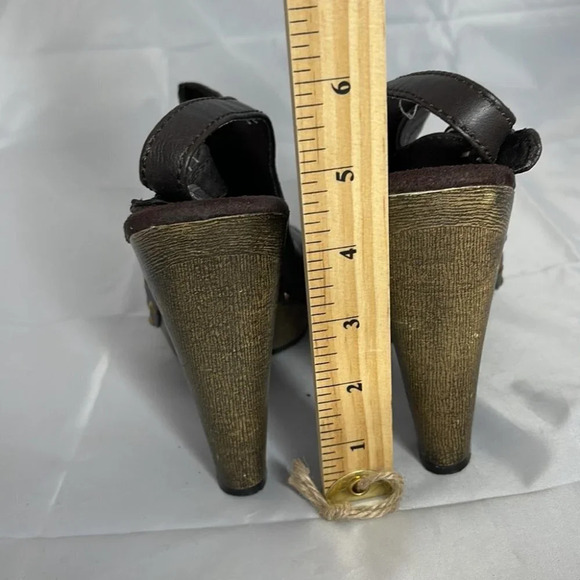 FIONI Slingback Platform Heels Brown Boho Vegan Leather Studded Peep Toe 8.5 - Picture 11 of 12